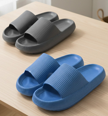 house of common Men Slippers(Black, Blue , 6)