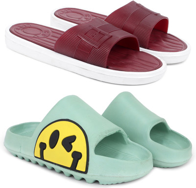 Kapani Fashion Women Women Combo Pack of 2, Anti Skid, Flipflop, Slipper, Sliders (Maroon, Green , 4) Slides(Maroon, Green , 4)