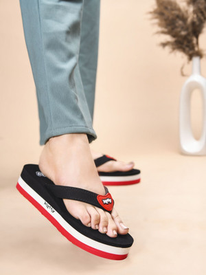 Katty Women Newly Launch Premium Trendy Colorful Comfortable Lightweight Stylish Antiskid Flip Flops(Black , 7)