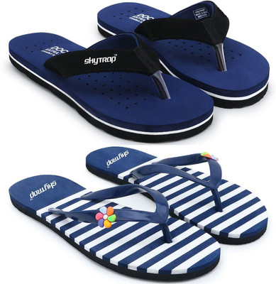 Skytrap Women Stylish Comfortable and Trending Ortho Doctor Flip Flops Combo of 2 Slippers(Navy, Blue , 6)
