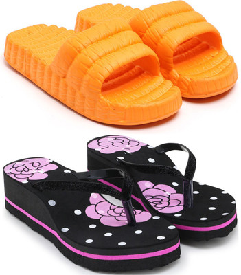 Skytrap Women Flip Flops(Orange, Purple , 4)