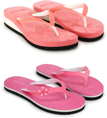 TWO SOFT Women Combo Pack Of 2 Stylish Casual Light & Soft Comfortable Daily Wear Flip Flops(Beige, Pink , 6)
