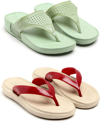TAFFRAL Women Trending Stylish Lightweight Comfort Combo Slipper Flip Flops(Green, Beige , 6)