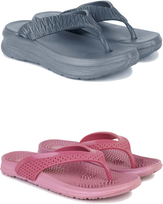 DRACKFOOT Women Slippers(Grey, Pink , 7)