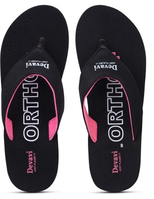 Devavi Women Flip Flops(Black, Pink , 8)