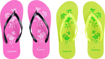 Kixrun Women Flip Flops(Pink, Green , 6)