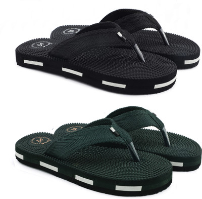 EVOK Men Slippers(Black, Olive , 8)