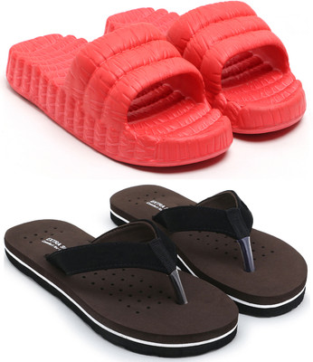 Skytrap Women Flip Flops(Black, Brown , 7)