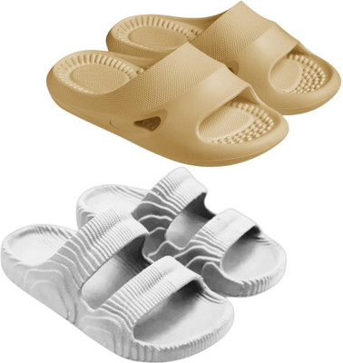 Feel alive Men Slippers(Beige, White , 10)