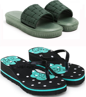 Skytrap Women Slippers(Green , 8)