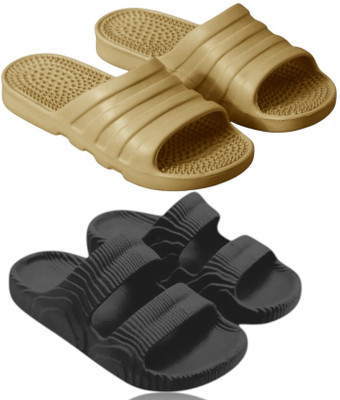 Feel alive Men Slippers(Beige, Black , 10)