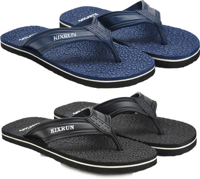 Kixrun Men Flip Flops(Blue, Grey , 7)