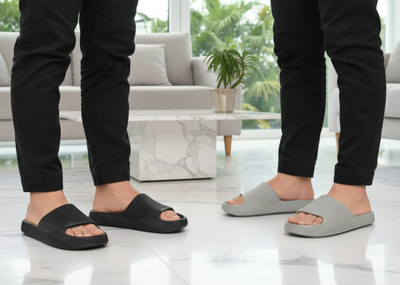 Dee Rook Men Slippers(Black, Grey , 7)