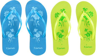 Kixrun Women Flip Flops(Blue, Green , 8)