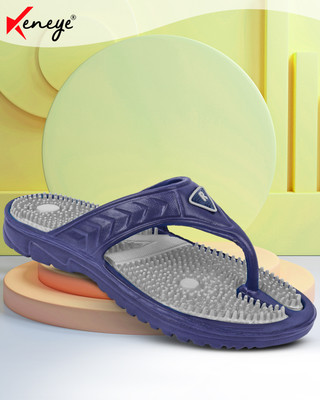 Keneye Women Men's Accupressure Comfortable Non-Slip Slipper Flip Flops(Navy, Grey , 7)