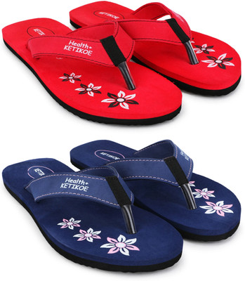 WALKUM Women Ortho-Care Comfort Flip Flops (Pack of 2) Slippers(Multicolor , 5)