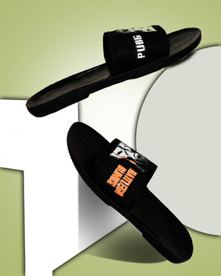 Kenamin Men Slides(Black, Yellow , 10)