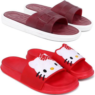 Kapani Fashion Women Women Combo Pack of 2 Lightweight Flipflops, Slipper, Slides (Maroon, Red , 7) Slippers(Maroon, Red , 7)