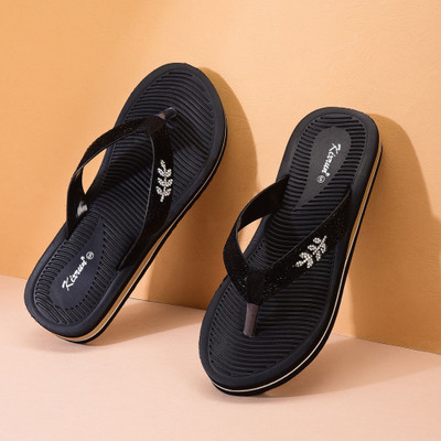 Kixrun Women Slippers(Black , 5)