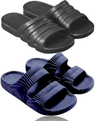 Feel alive Men Slippers(Black, Blue , 7)