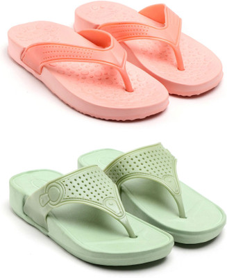 TAFFRAL Women Trending Stylish Lightweight Comfort Combo Slipper Flip Flops(Pink, Green , 6)
