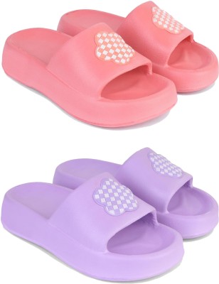 Pennen Women Flip Flops(Purple, Pink , 5)