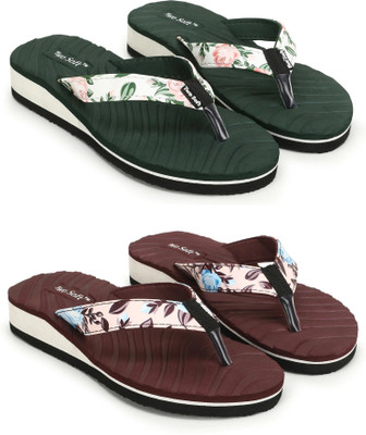 TWO SOFT Women Combo Pack Of 2 Women Slipper Stylish Casual Light & Soft Comfortable Daily Wear Slippers(Green, Maroon , 6)
