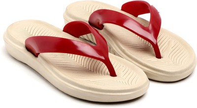 TAFFRAL Women Trending Stylish Lightweight Comfort Slipper Flip Flops(Beige, Red , 5)