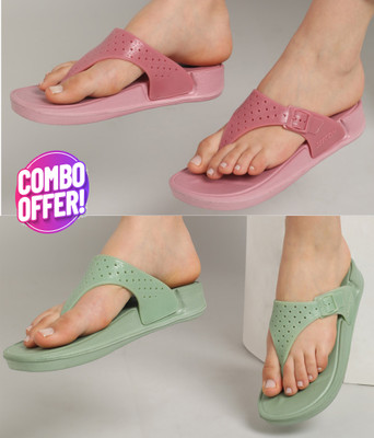 Butzke Women Flats(Pink, Green , 7)