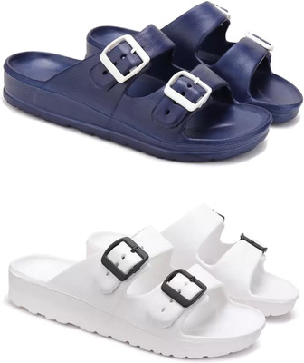 DRACKFOOT Men Slides(White, Blue , 9)