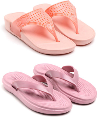 GENVE Women Flip Flops(Pink, Orange , 7)