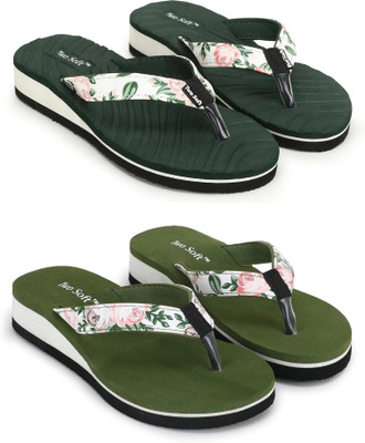TWO SOFT Women Pack Of 2 Combo Stylish Extra Comfort Lightweight Dailywear Used Slippers(Green , 7)