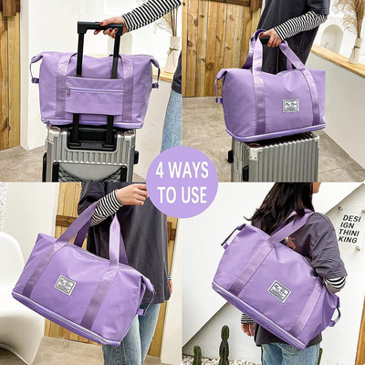 HouseOfCommon Travel Duffel Shoulder Bag Expandable Folding bag for Women Luggage Small Travel Bag  - large(Purple)