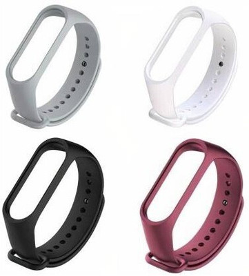 TECHNUV Soft Silicon Replacement MI Band Strap 3 & 4 (grey,white,black,wine red) Smart Band Strap(Grey, White, Black, Red)