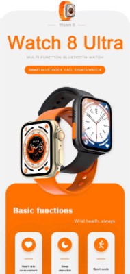 SACRO AYT_805A_I8 ULTRA MAX 8 SMARTWATCH WITH WIRELESS CHARGING FOR BOY & GIRLS Smartwatch(Orange Strap, Free)