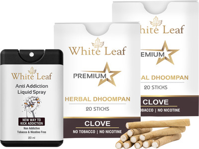 White Leaf Ayurvedic Herbal Long Filtered Bidi Smoke With 20 ml Shot Anti Addiction Spray Smoking Cessations(Pack of 40)