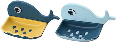 kaushik creation Pack of 2 Cute Dolphin Shaped Self Adhesive Wall Mounted Soap Case x2.167(Multicolor)