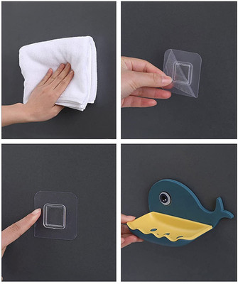 Fulkiza Double Layers Fish Shape Plastic Adhesive Waterproof Wall Mounted Bar Soap Dish(Multicolor)