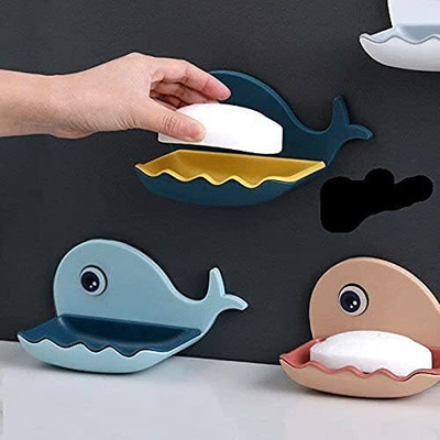 Shreejee Pack of 2 Cute Dolphin Design Double Layer Self Adhesive Soap Case X2.190(Multicolor)