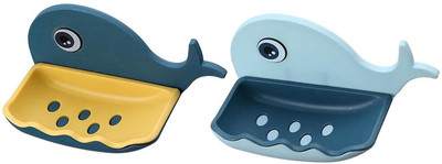 KRAZE Pack of 2 Beautiful Fish Design Double Layer Self Draining Soap Case x2.81(Multicolor)