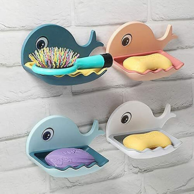 KicHapp Fish Shape Double Layer Adh Waterproof Wall Mounted Soap Bar Holder Rack(1pc)(Multicolor)