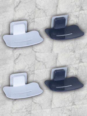 HK APPLIANCE 4 PCS Wall Mounted Hollow Design Waterproof Soap Stand Holder(White)