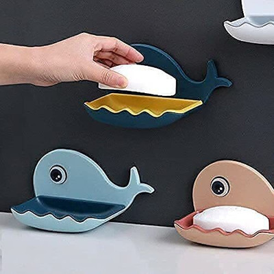 Shreejee Pack of 1 Cute Dolphin Design Double Layer Self Adhesive Soap Case X1.67(Multicolor)