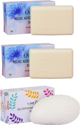 Caret Organic Kojic Acid With Vitamin C Soap (75G*2) AND Glutathione & Vitamin C Soap (75G)(3 x 75 g)