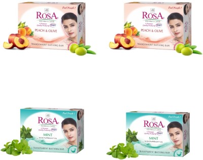 ROSA Transparent Mint & Peach & Olive Gel Soap I Glycerin Bathing Bar I *4(4 x 100 g)