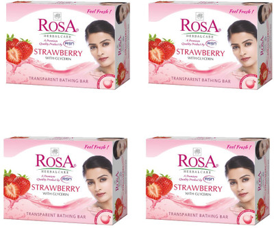 ROSA Transparent Strawberry Gel Soap I Skin Conditioners I Bathing Bar I * 4(4 x 100 g)