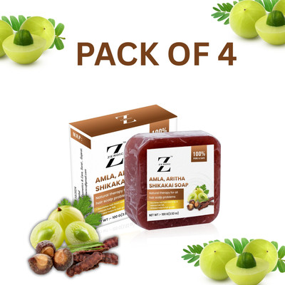 ZEROIC Amla, Aritha & Shikakai Soap (100g, Pack of 4) Sulfate & Paraben-Free(4 x 100 g)