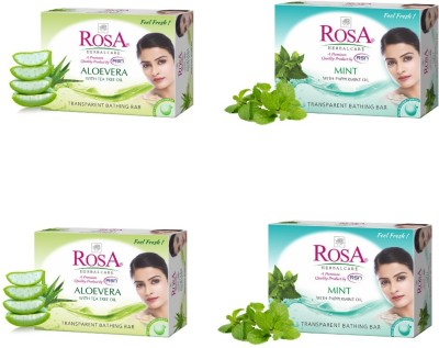 ROSA Transparent Soap Combo of 2 Aloevera And 2 Mint | Each 100g(4 x 100 g)