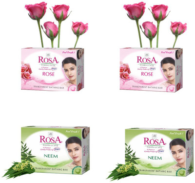 ROSA Transparent Neem & Rose Gel Soap I Skin Conditioners I Bathing Bar *4(4 x 100 g)