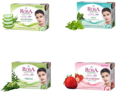 ROSA Transparent Soap Combo of Aloevera, Mint, Neem And Strawberry | Each 100g(4 x 100 g)